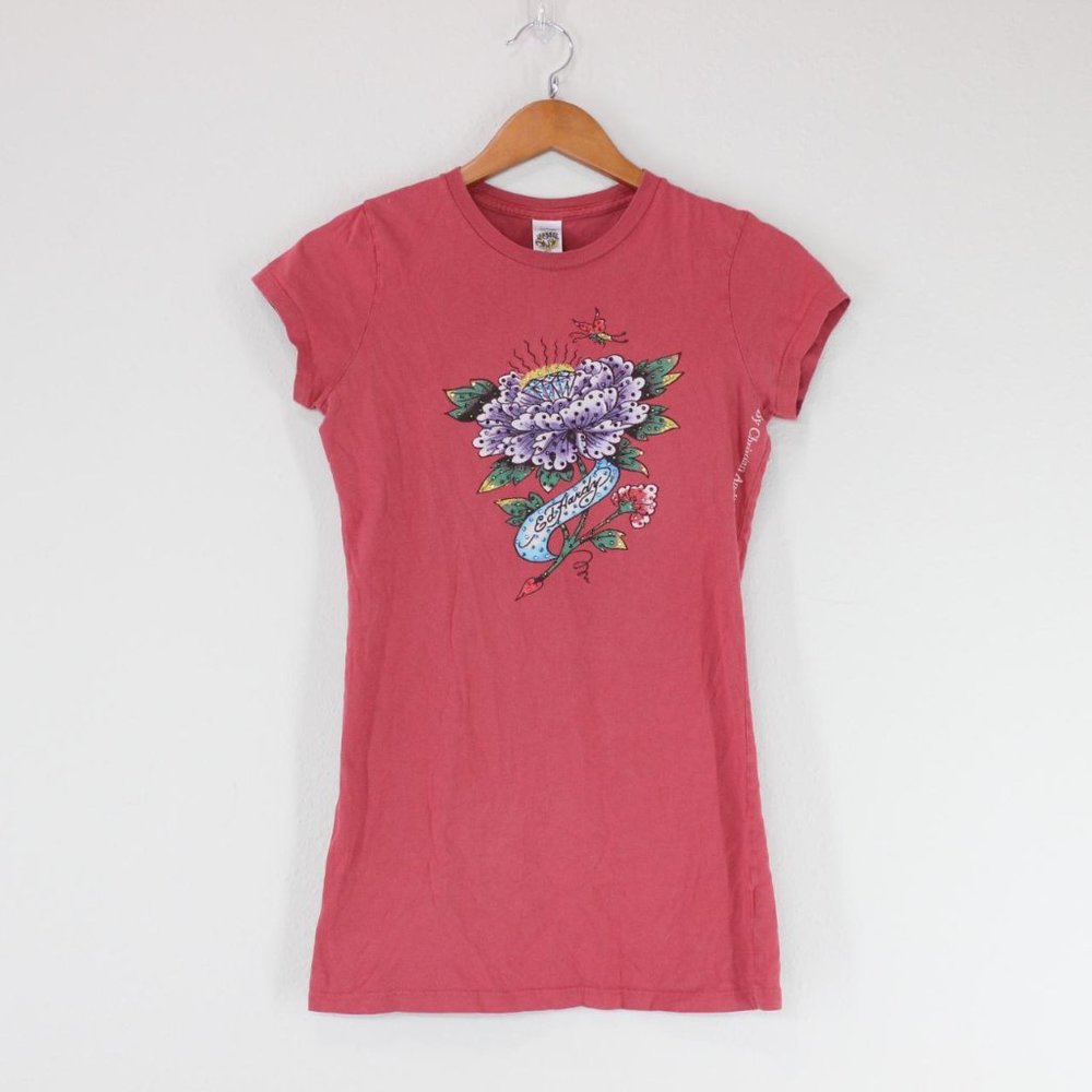 Ed Hardy Red Graphic Baby Tee T-Shirt Dress